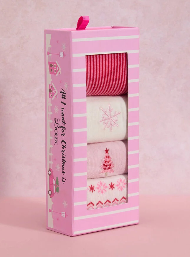 4 pack Christmas sock gift box - Pink  Mix | Boux Avenue (UK)