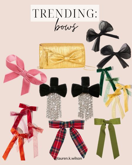 Trending: bows, hair accessories, holiday, Christmas, crossbody, clutch, earrings, velvet, organza 

#LTKHoliday #LTKstyletip #LTKSeasonal