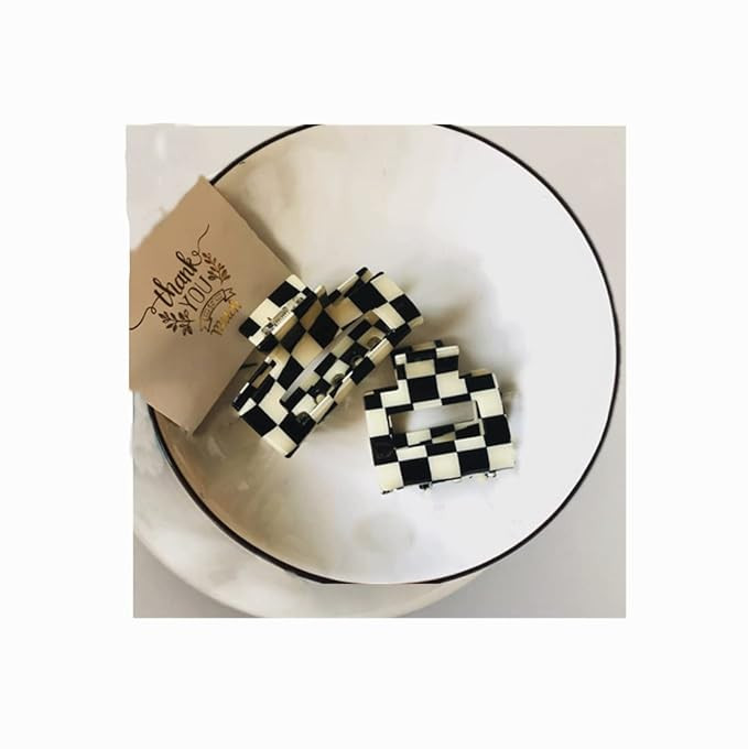 2Pcs Hair Claw Clips for Thick Hair Fashion Hair Clamps Styling Accessories Black/White Checkered... | Amazon (US)
