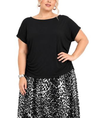 Coin 1804 Plus Size Techno Crepe Short-Sleeve Top - Olive | Macy's