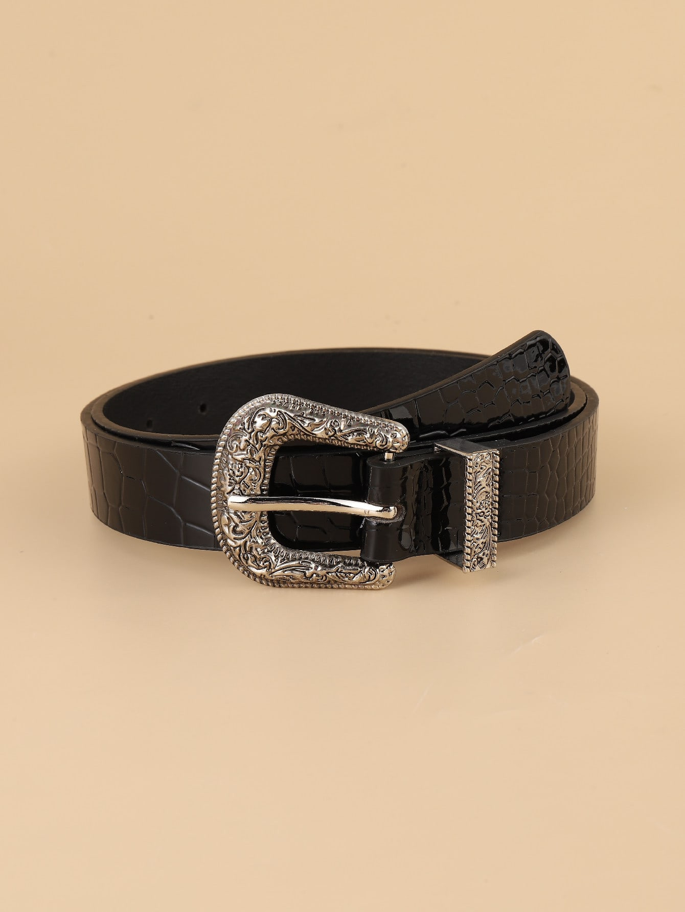 Crocodile Embossed Textured Buckle Belt With Punch Tool | SHEIN