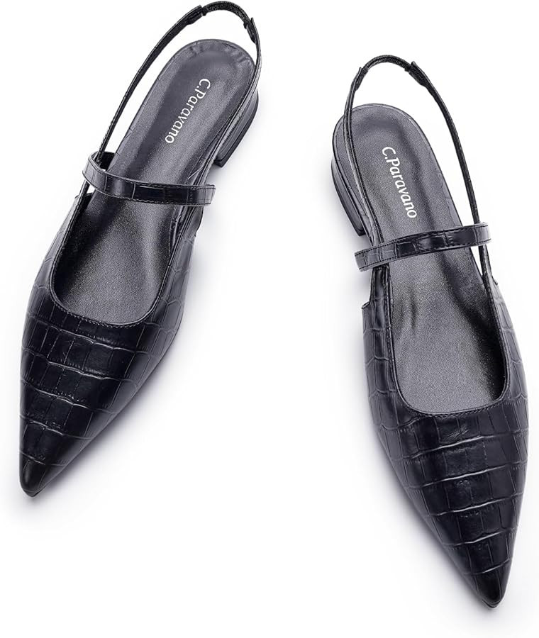 C.Paravano Women's Slingback Flats | Pointed Toe Flats Sandals | Leather Kitten Heels | Closed He... | Amazon (US)