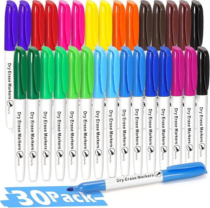 30 Packs Dry Erase Markers in 15 Colors, Fine Tip Whiteboard Markers for Kids Teachers, Dry Erase... | Amazon (US)