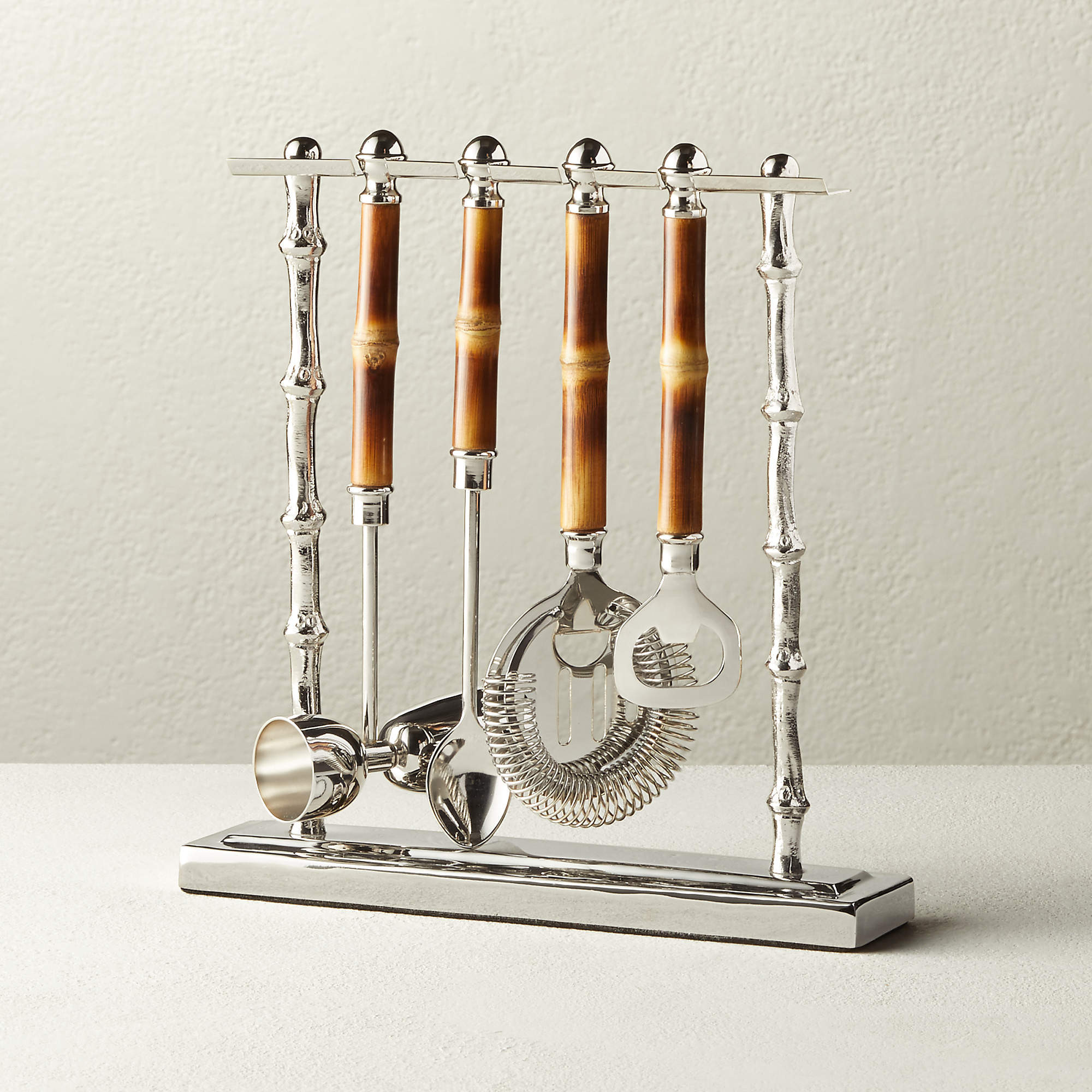 4-Piece Bamboo Bar Tool Set with Stand + Reviews | CB2 | CB2