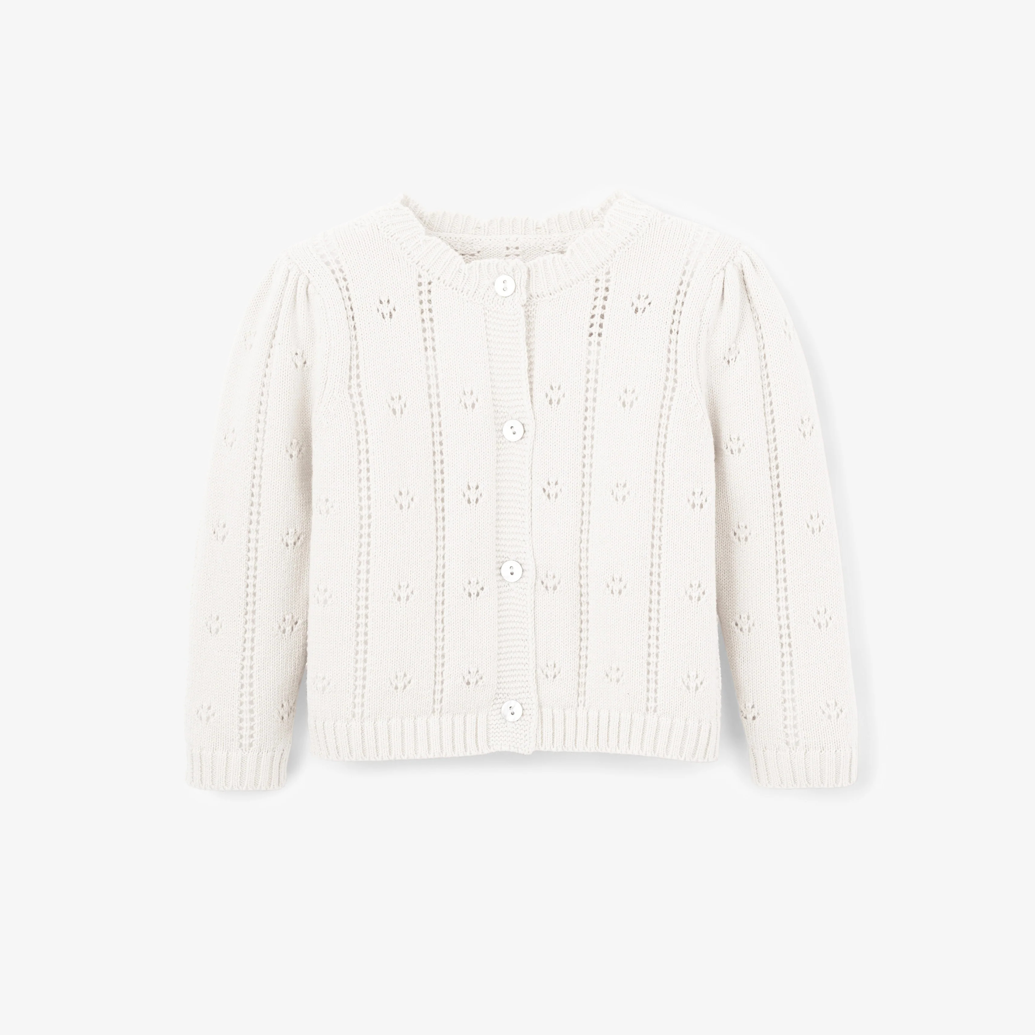 White Pointelle Knit Baby Cardigan | Elegant Baby