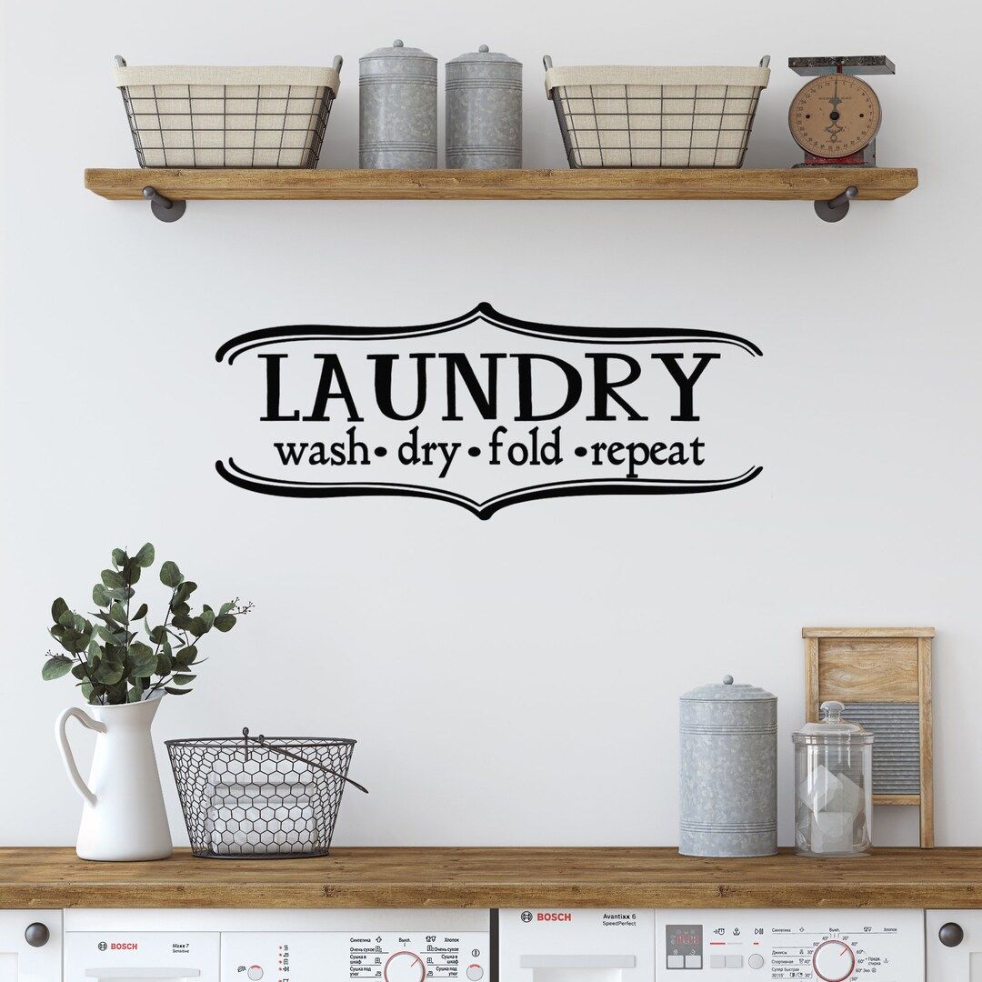 Laundry Wash Dry Fold Repeat With Flourish Decal Sticker for - Etsy | Etsy (US)