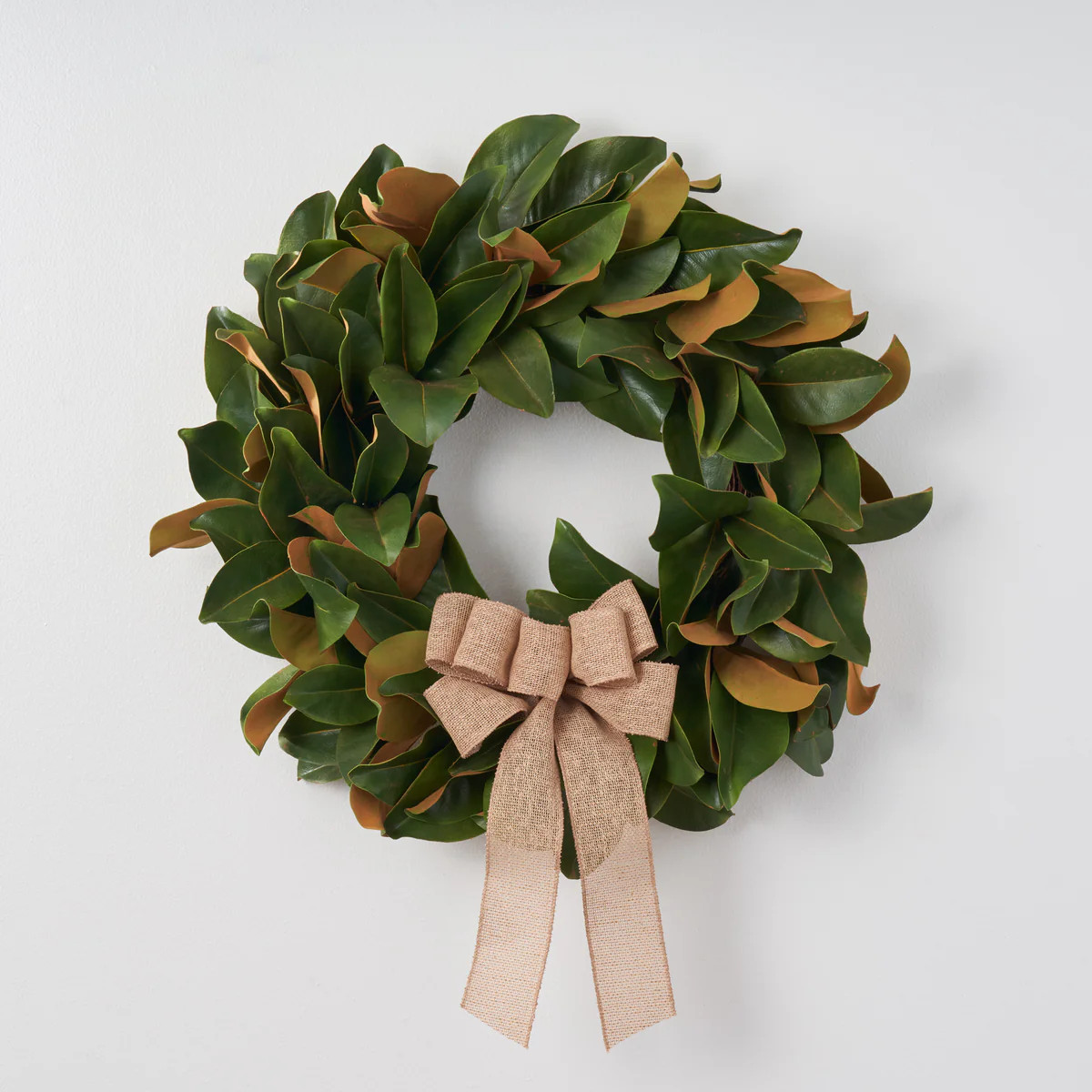 Classic Real Touch Magnolia Leaf All Seasons Front Door Wreath with Burlap Bow | Darby Creek Trading