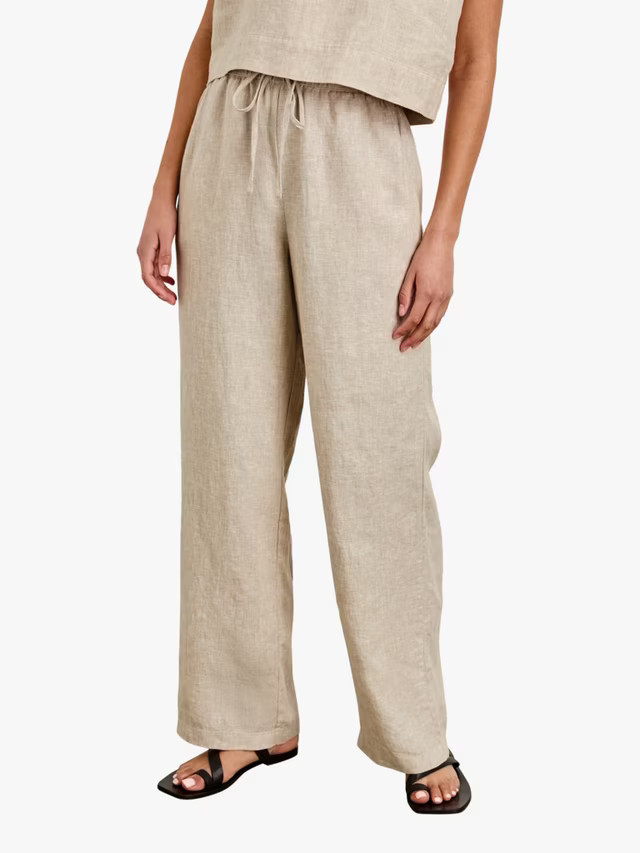 RailsEmmie Linen High Waist Wide Leg Trousers, Beige | John Lewis (UK)