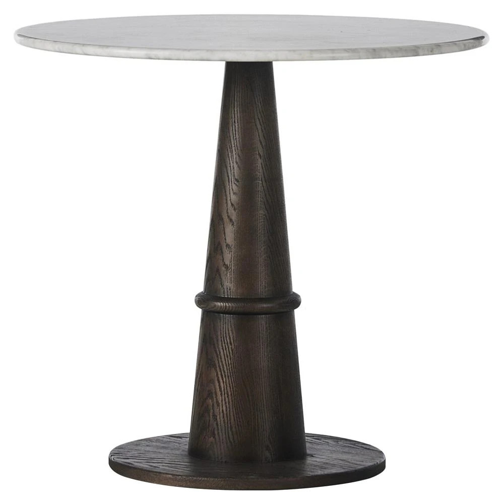Kane Modern Classic White Marble Brown Oak Pedestal Bistro Table - 32" | Kathy Kuo Home