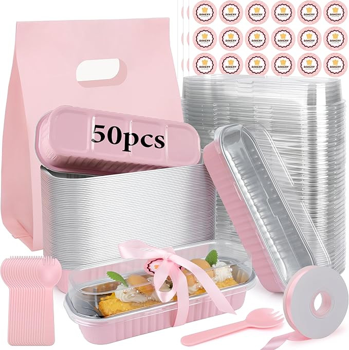 OcePor 50 Pack Mini Loaf Pans With Lids，Mini Cake Pans With Lids and Spoons，6.8oz Bread Loaf ... | Amazon (US)