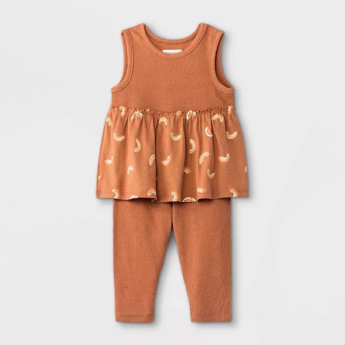 Grayson Mini Baby Girls' Rainbow Tank Top with Peplum & Leggings Set - Orange 0-3M | Target