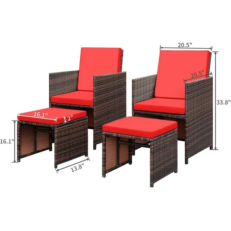 Lacoo 4 Pieces Patio Wicker Furniture Conversation Set with Two Ottomans Collapsible Balcony Porc... | Walmart (US)