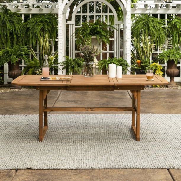 Manor Park Wood Outdoor Patio Extendable Dining Table, Brown | Walmart (US)
