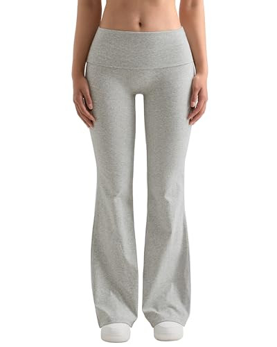 MOOSLOVER Women Flare Leggings Fold Over Bootcut Yoga Pants Casual Y2K Lounge Pants Comfy Cotton Leggings(XL,Dusty Gray) | Amazon (US)