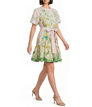 Luna Floral Tie Waist Puff Sleeve Button Front Dress | Dillard's