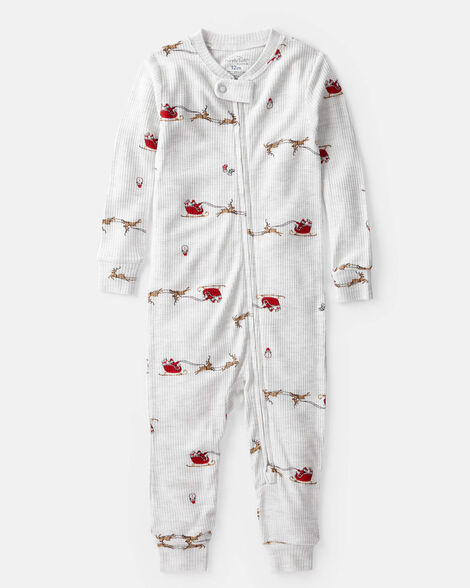 Baby Santa Sleigh PurelySoft Long-Sleeve 2-Way Zip Pajamas - Grey | Carter's Inc