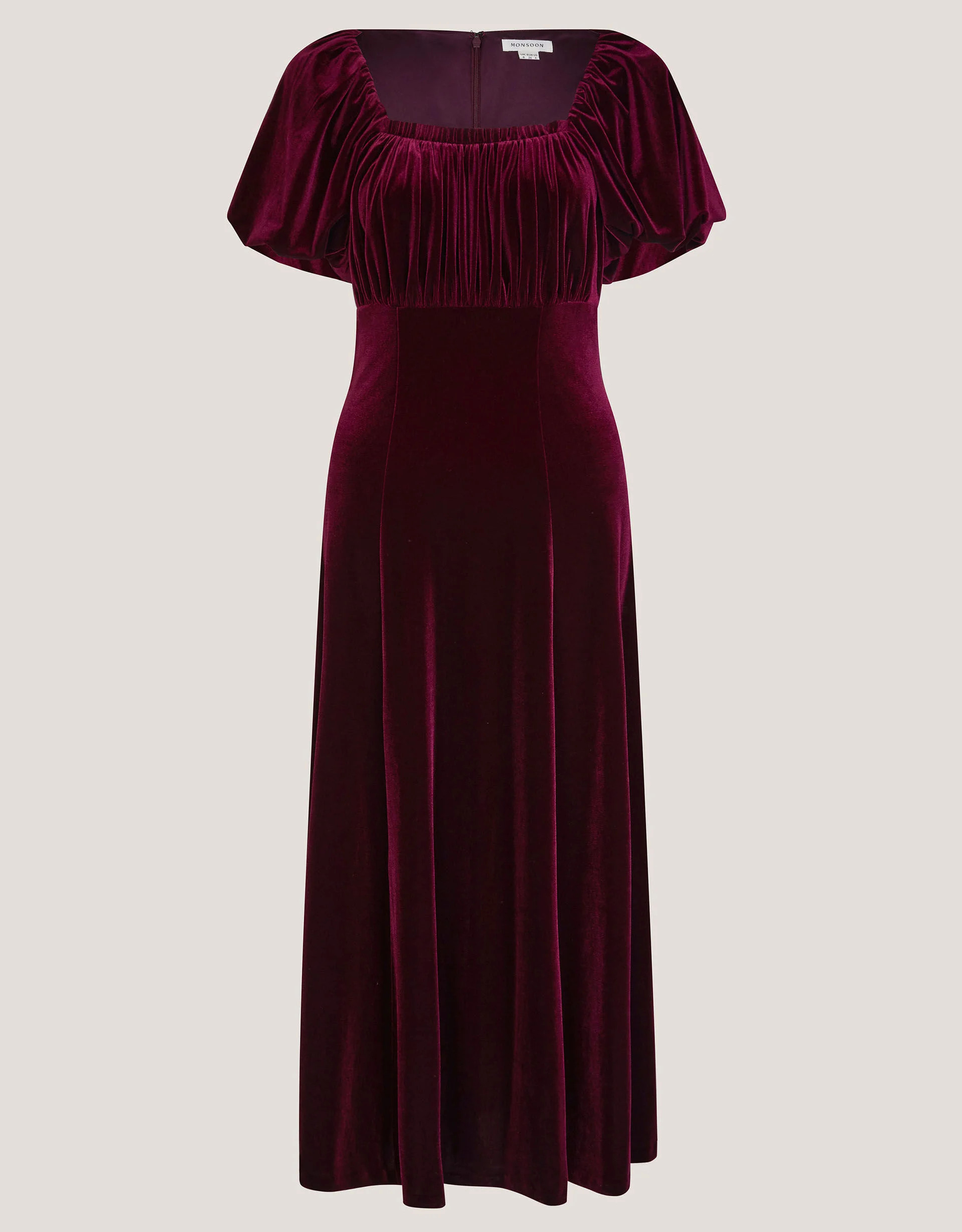 Cynthia Puff Sleeve Velvet Midi Dress Red | Monsoon (UK)
