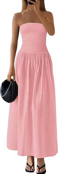 PRETTYGARDEN Women 2026 Summer Elegant Strapless Maxi Dress Tube Top Dress A Line Flowy Long Wedd... | Amazon (US)