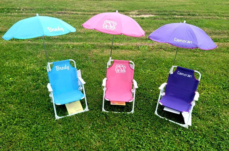 Monogrammed Kid's Beach Chair W/ Umbrella, Monogrammed Chair, Childs Beach Chair, Personalized Ba... | Etsy (US)