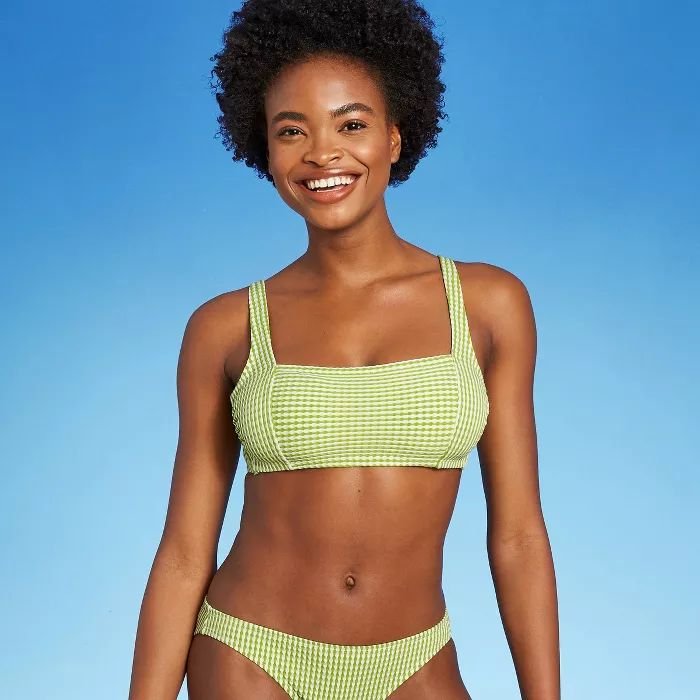 Juniors' Textured Square Neck Bralette Bikini Top - Xhilaration™ Lime Stripe | Target