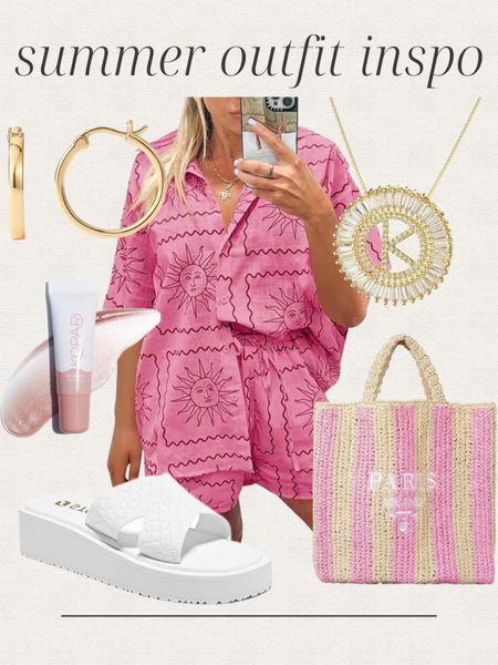 Amazon summer outfit inspo, two piece set, gold earrings, sunglasses, pink handbag, white sandals, vacation outfit, date night outfit 

#LTKStyleTip #LTKItBag #LTKFindsUnder50