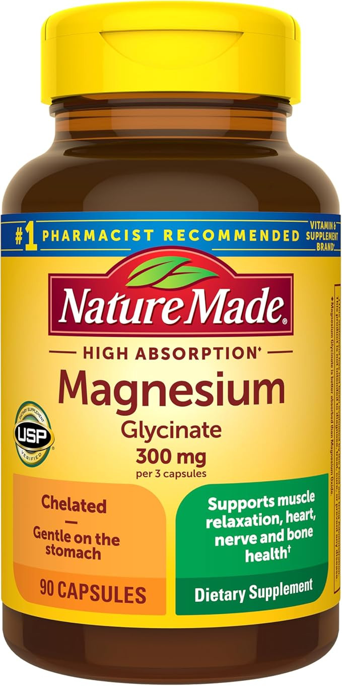 Nature Made Magnesium Glycinate 300 mg per 3 Capsules, 90 Capsules | High Absorption Magnesium Su... | Amazon (US)