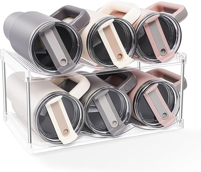 2-Tier Stackable Water Bottle Organizer,40 oz Tumbler Organizer,Space-Saving Storage Plastic Hold... | Amazon (US)