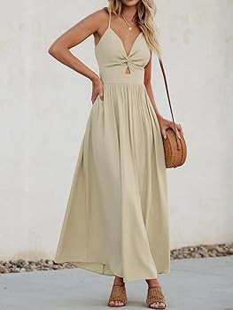 CUPSHE Women's Maxi Dress Floral Print Twisted V Neck Sleeveless Long Dress Summer Casual Dress | Amazon (US)