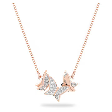 Idyllia Lilia necklace, Butterfly, White, Rose gold-tone plated by SWAROVSKI | SWAROVSKI