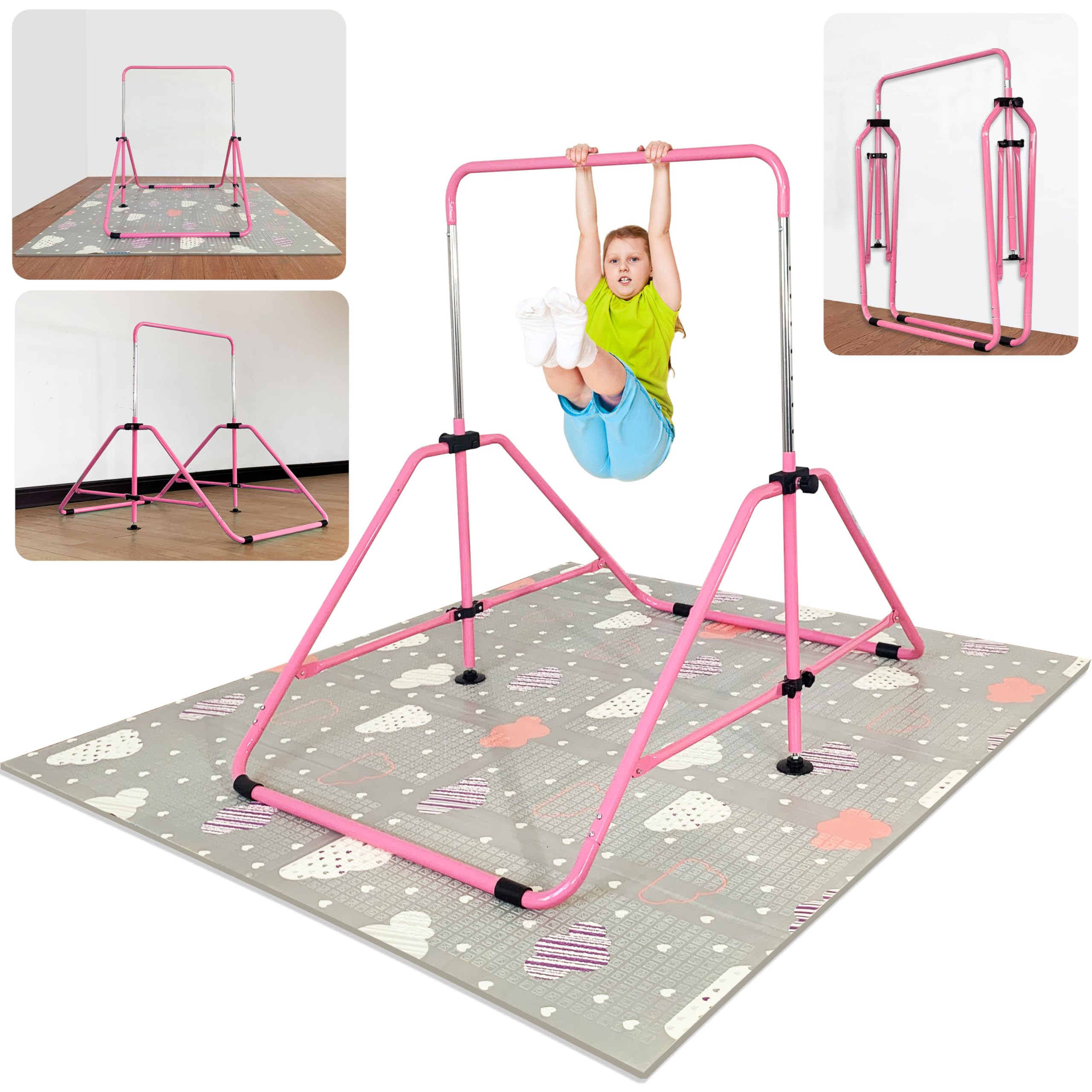 Foldable Gymnastic Bar for Kids Ages 3-9, 9 Height Levels, 200 lbs Weight Capacity, 5 Ft Length G... | Amazon (US)