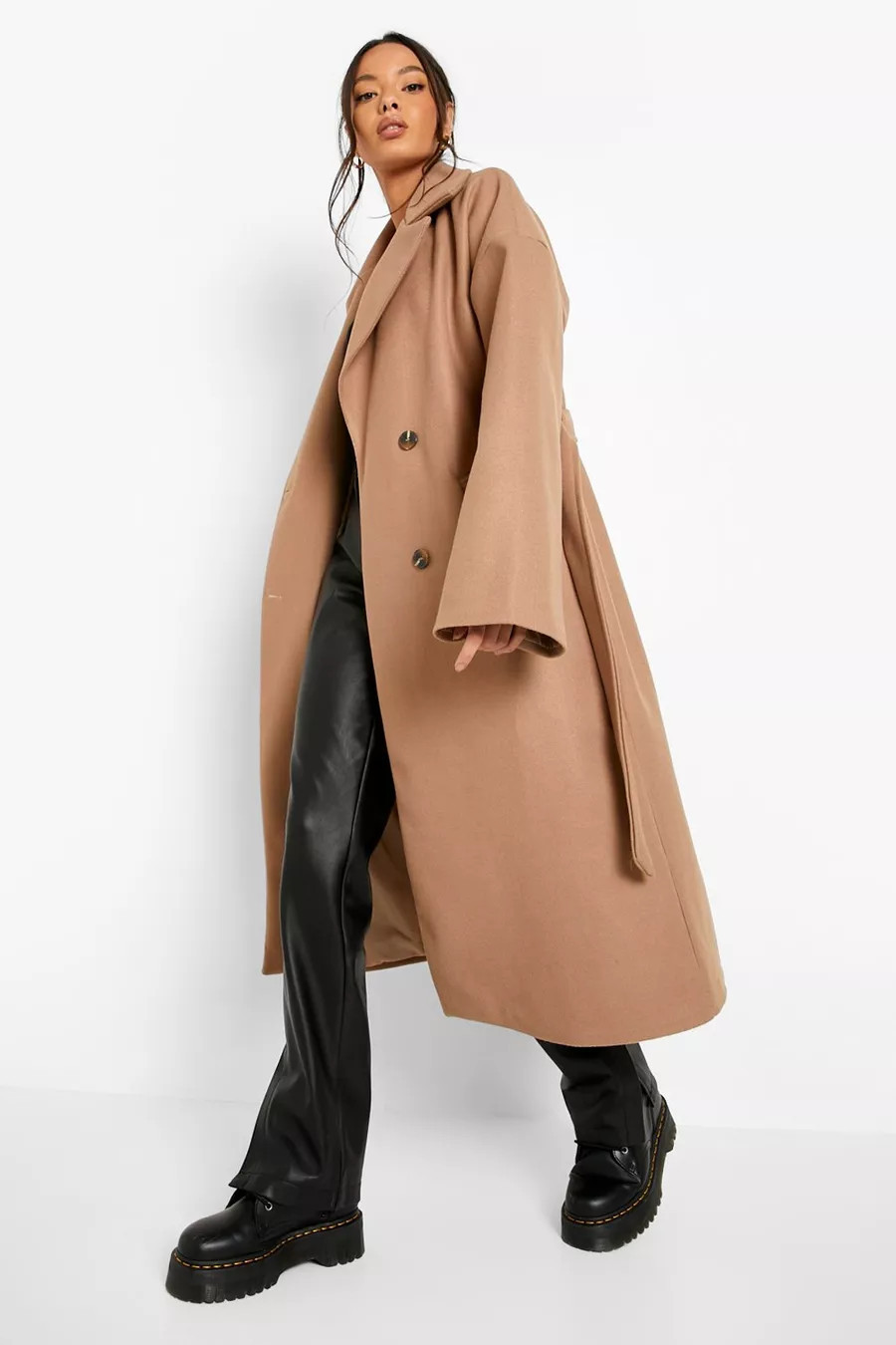 Self Belted Drop Sleeve Wool Look Coat | Boohoo.com (UK & IE)