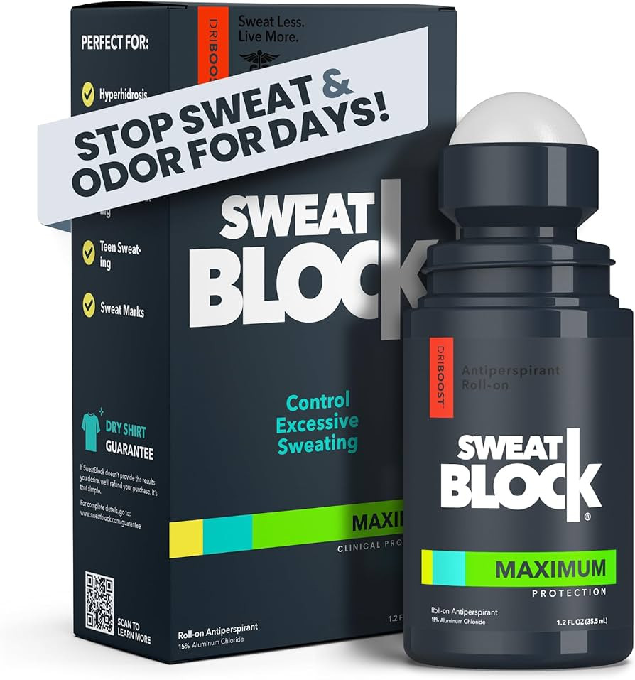 SweatBlock Maximum Strength Roll-On Antiperspirant for Men and Women 1.2 FL OZ Hyperhidrosis and ... | Amazon (US)