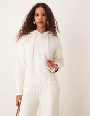 ASOS DESIGN fluffy knitted hoodie co-ord in ecru | ASOS (Global)