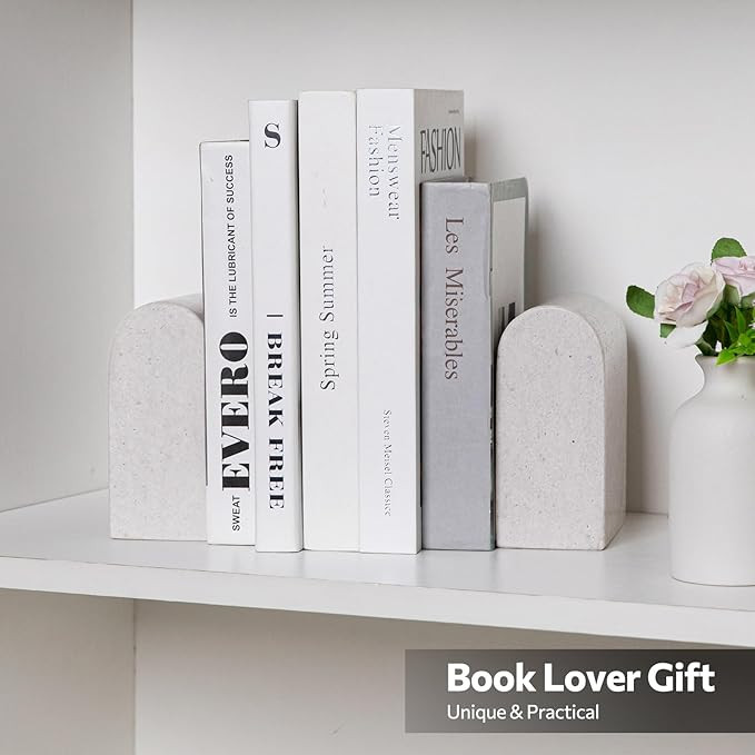 Marble Bookends for Shelves, 13LB Heavy Duty Marble Book Ends for Heavy Books, Stone Bookends Dec... | Amazon (US)