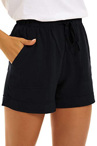 CNFUFEN Women Shorts Solid Colour Fashion Athletic Linen Shorts Ladies Harem Black Pants Beach Clothes Plus Size High Waist Short Black XL | Amazon (US)