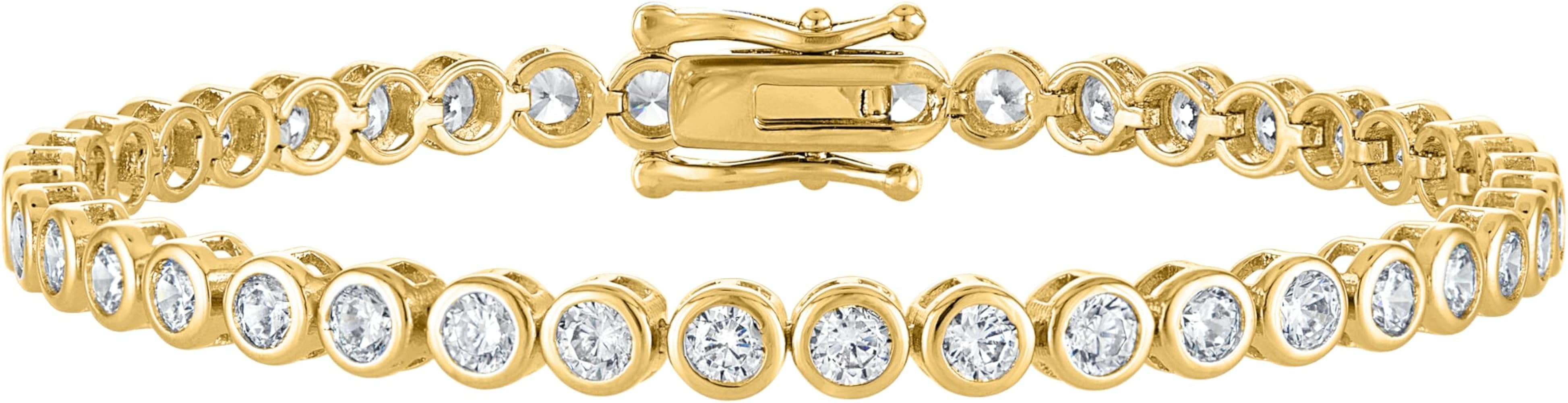 KISPER Tennis Bracelet for Women - 24K White Gold or Gold Plated Round Cut AAAAA CZ Bezel Set 3mm... | Amazon (US)