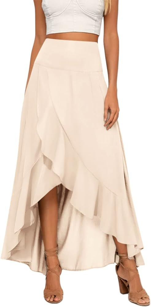 BZB Maxi Skirts for Women Trendy High Waisted Long Length Skirts High Low Draped Skirt S-2XL | Amazon (US)