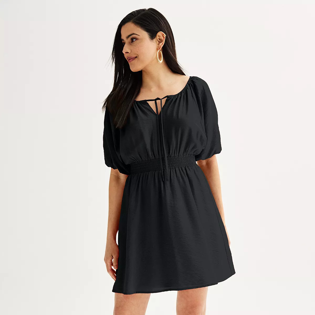 Women's Nine West Tie Neck Puff Sleeve Cinched Mini Dress | Kohl's