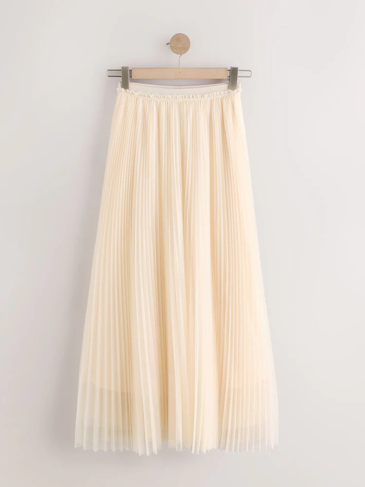 Buy Ecru Pleated Mesh Tulle Maxi Skirt from Next USA | Next US