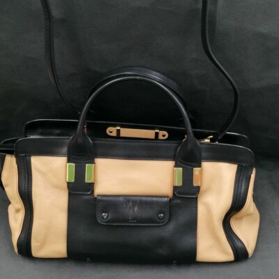 Chloe Alice Hand bag Shoulder 2way Beige Black Bicolor Leather Gold hardware | eBay US