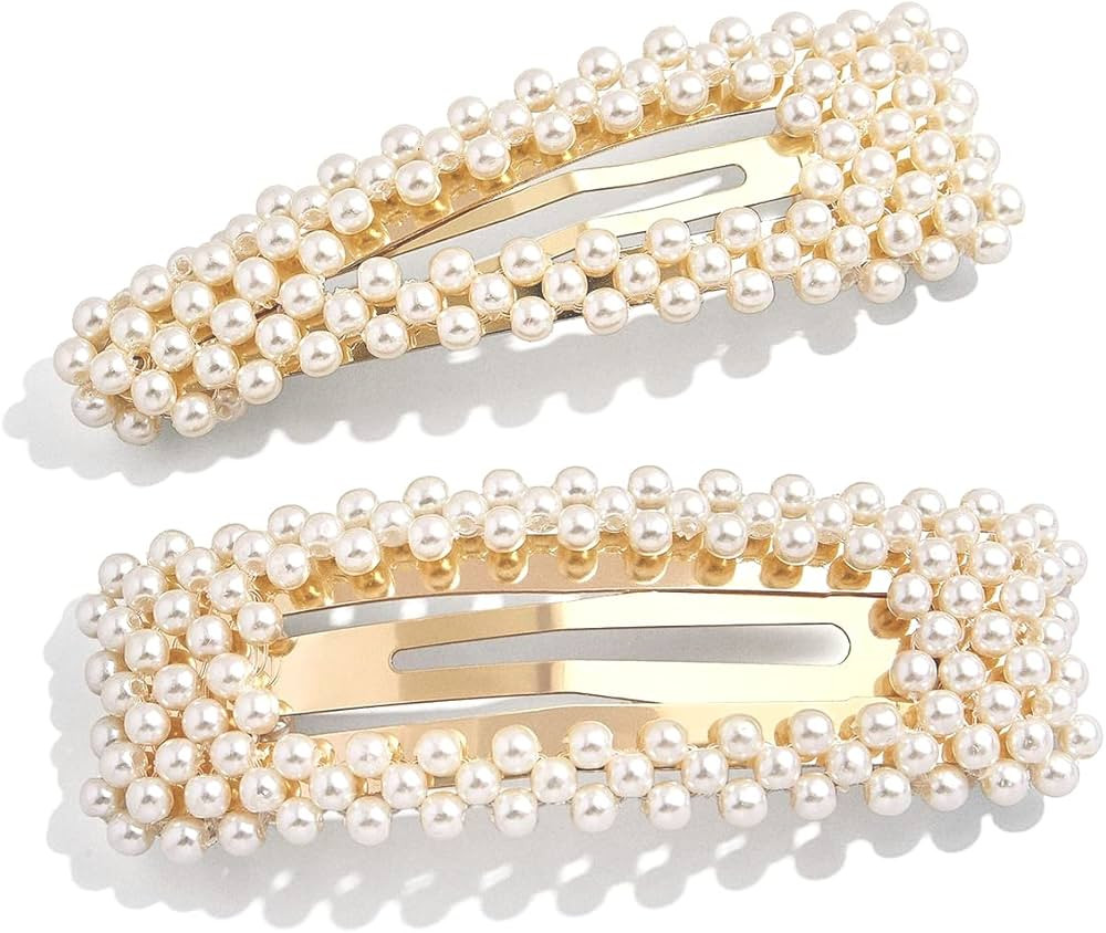 Pearl Hair Clips Gold Snap Hairpins Alligator Barrettes Women Girls Wedding Headpiece Her Valenti... | Amazon (US)