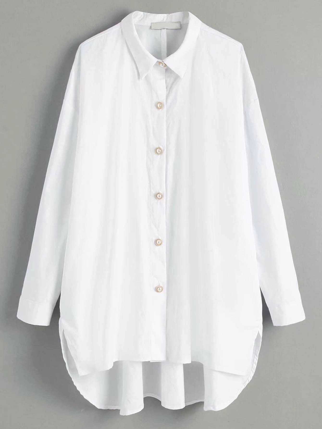Button Front High Low Shirt Dress | SHEIN