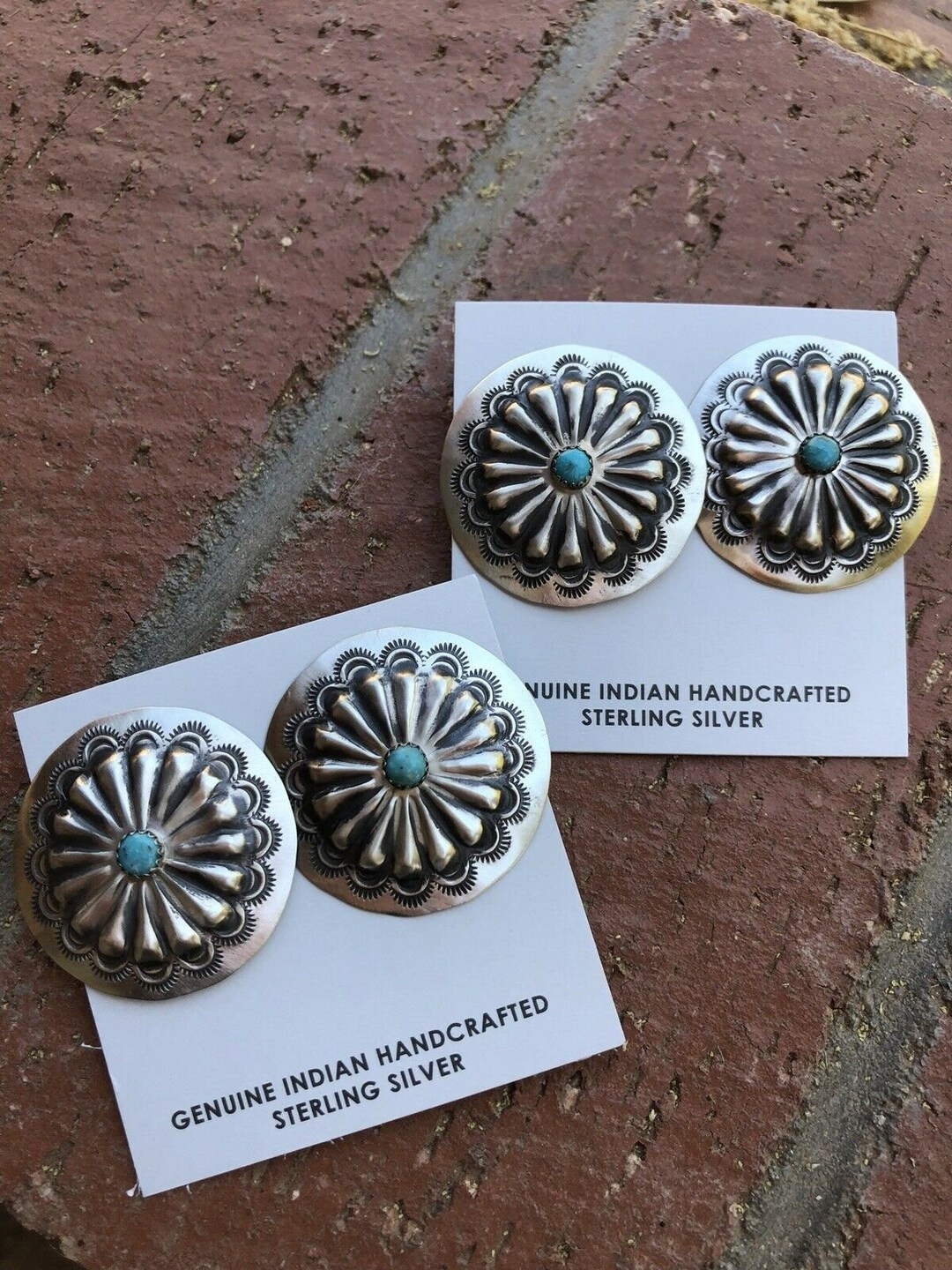 Navajo Sterling Silver & Turquoise Concho Earrings | Etsy (US)