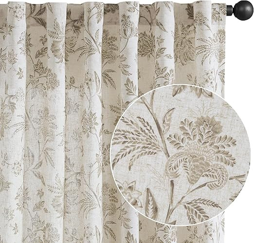 jinchan Linen Floral Curtain for Living Room, 84 Inch Length Drape with Printed Flower Light Filt... | Amazon (CA)