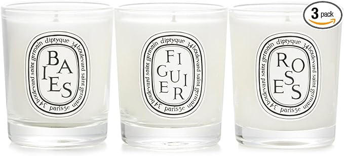 DIPTYQUE Baies Roses & Figuier Scented Candle 3 Piece Set 70 Grams Each Gift Boxed, White | Amazon (US)