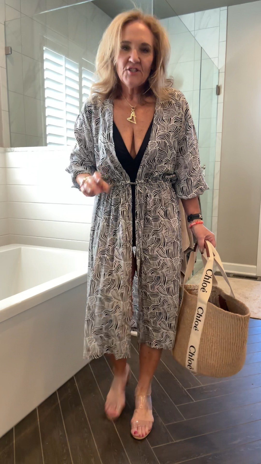 Wearing a medium in the black halter suit. Size small in the kimono. 

Bag arrives quickly with certificate of authenticity. It’s been on my wishlist and I love it. 

Spring break swim suits 

#LTKWatchNow #LTKOver40 #LTKSwim