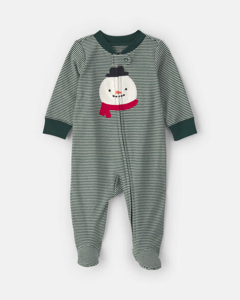 Baby Snowman 100% Cotton 2-Way Zip Sleep & Play Pajamas - Green | Carter's | Carter's Inc