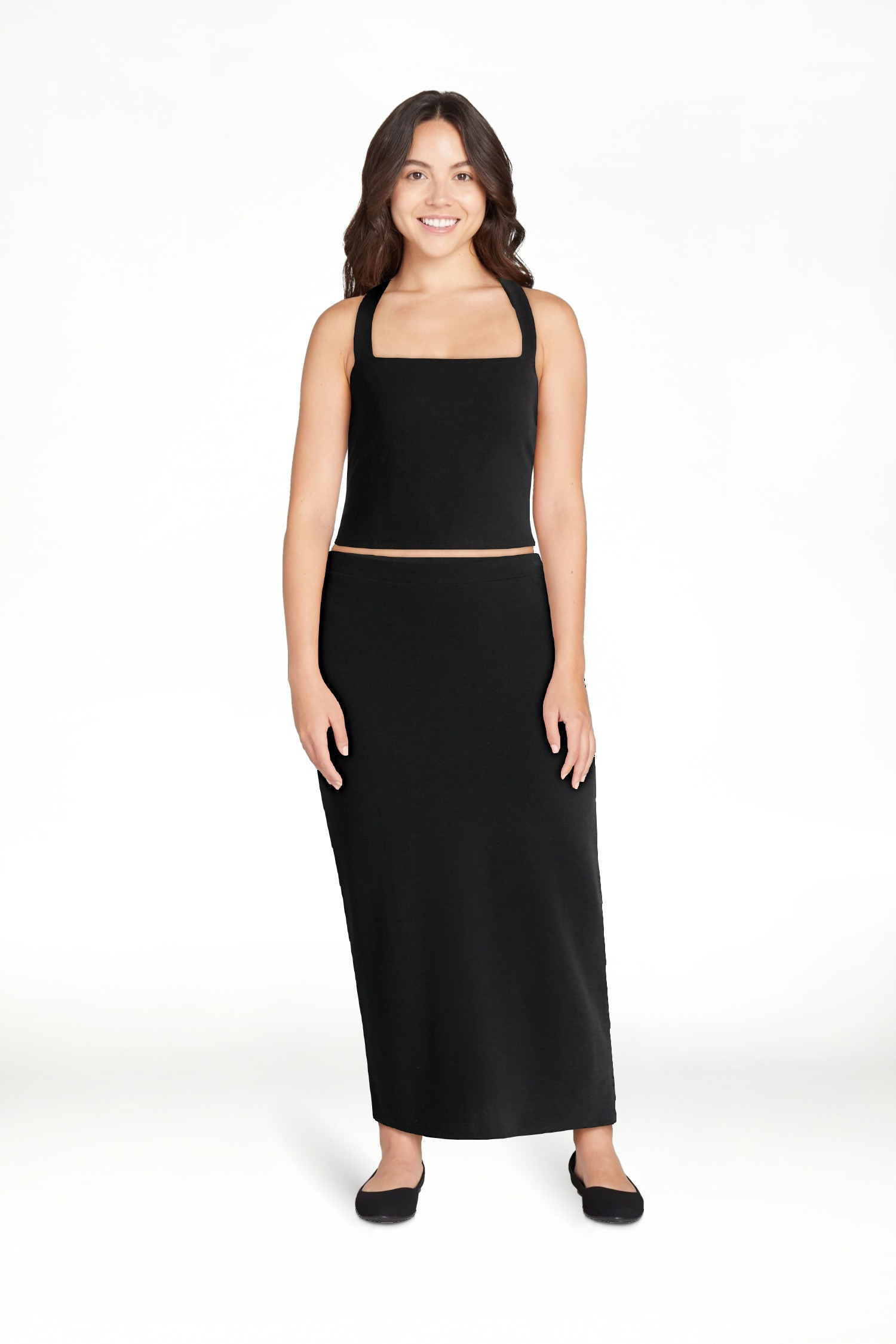 No Boundaries Square Neck Halter Top and Midi Skirt Set, 2-Piece, Women's | Walmart (US)