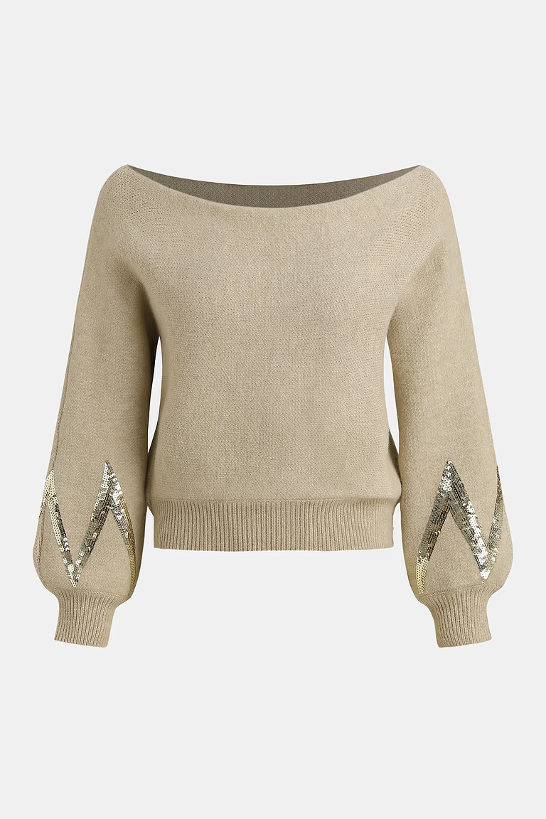 x JoJo Gold Sequin Off-Shoulder Sweater | Cupshe US