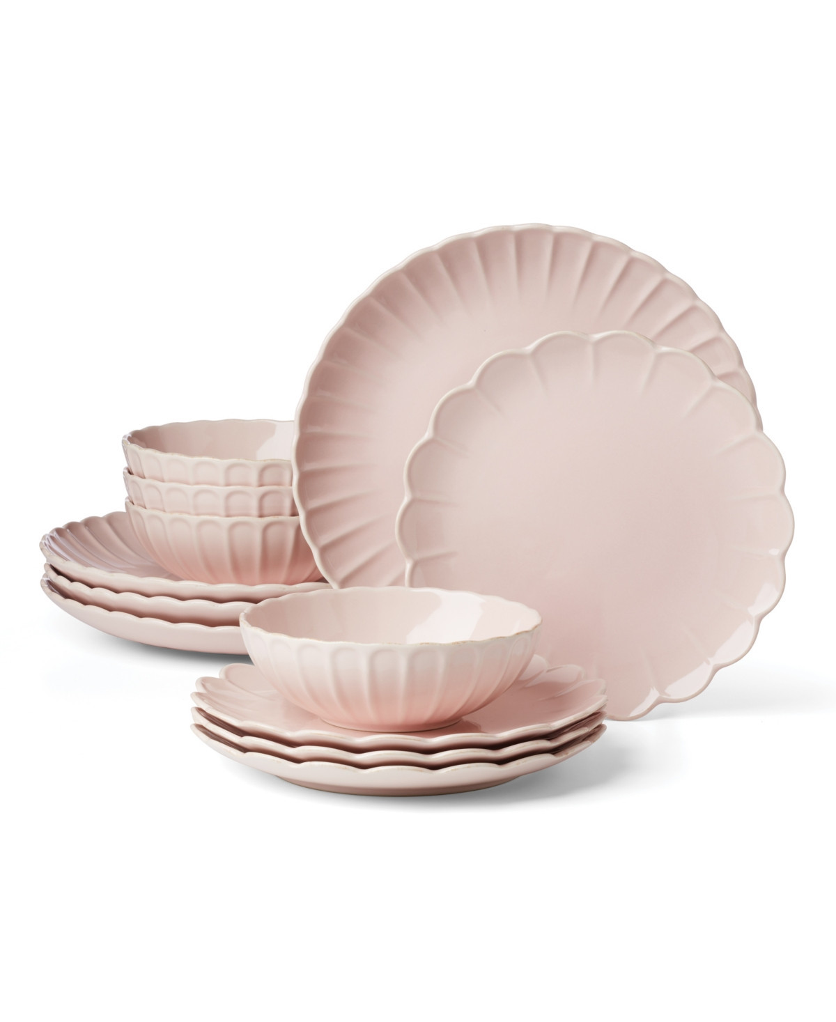 Lenox French Perle Scallop 12 Pc. Dinnerware Set, Service for 4 - Pink | Macy's
